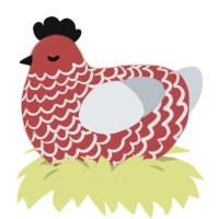 Bauble, a red and mist chicken with a lace pattern
