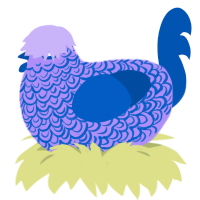 Flip, a lilac and ultramarine chicken with a double-lace pattern