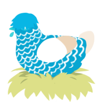 Frostbite, a cerulean and cream chicken with a lace pattern