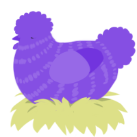 A blurple chicken with a bar pattern
