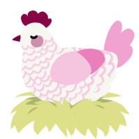 Medal, a white and pink chicken with a lace pattern