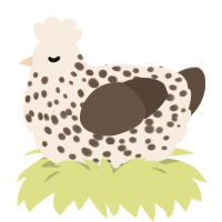A cream and bark chicken with a speckle pattern