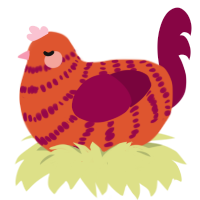 A vermilion and maroon chicken with a bar pattern