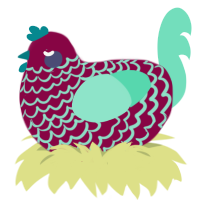 A maroon and mint chicken with a lace pattern