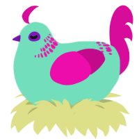 Birthday Cake, a mint and fuchsia chicken with a neck-band pattern