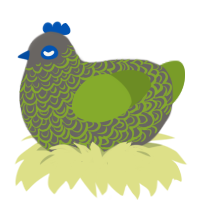 A grey and chartreuse chicken with a double-lace pattern