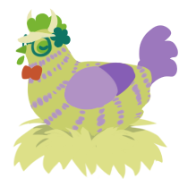 A lemon and lilac chicken with a bar pattern
