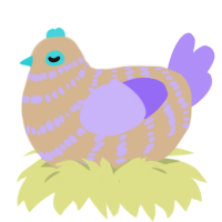 Creame, a beige and lilac chicken with a bar pattern