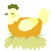 A ochre and lemon chicken with a head pattern