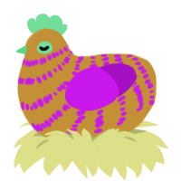 Vibrant, a gold and amethyst chicken with a bar pattern