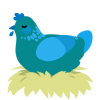 droplet, a teal and sky chicken with a neck-speckle pattern
