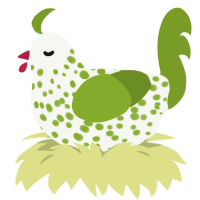 Daikon Jr, a white and chartreuse chicken with a speckle pattern