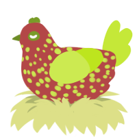 A red and lime chicken with a speckle pattern