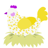A white and yellow chicken with a speckle pattern