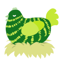 Guinn, a leaf and lime chicken with a bar pattern