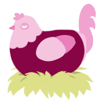 Lady, a maroon and pink chicken with a head pattern