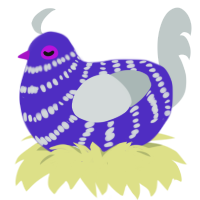 A indigo and silver chicken with a bar pattern