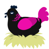 Pweddy, a black and fuchsia chicken with a neck-band pattern