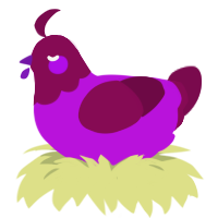 A amethyst and wine chicken with a head pattern