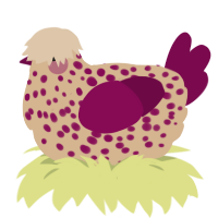 A beige and wine chicken with a speckle pattern