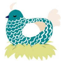 A teal and cream chicken with a lace pattern