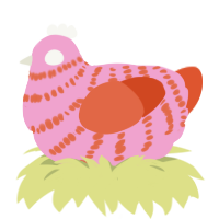 A pink and vermilion chicken with a bar pattern
