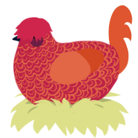 Crescendo, a crimson and vermilion chicken with a double-lace pattern