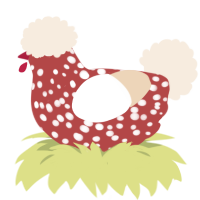 A red and cream chicken with a speckle pattern