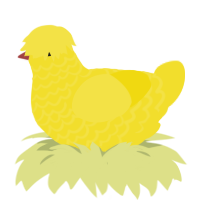 Chickie, a yellow chicken with a lace pattern