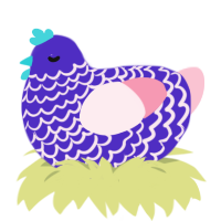 Pie, a indigo and rose chicken with a lace pattern