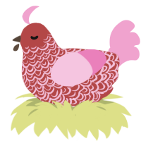 A red and pink chicken with a double-lace pattern