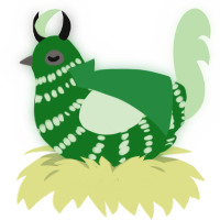 A leaf and gluppy chicken with a bar pattern