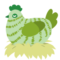 Spinach, a gluppy and chartreuse chicken with a bar pattern