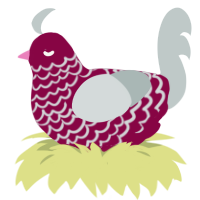 A maroon and silver chicken with a lace pattern