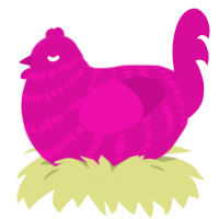 A fuchsia chicken with a bar pattern