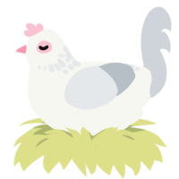 A white and mist chicken with a neck-speckle pattern