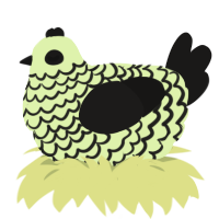 Pea, a apple and sable chicken with a lace pattern