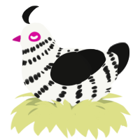 Ziggy, a white and black chicken with a bar pattern