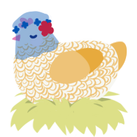 Radharani, a white and honey chicken with a double-lace pattern