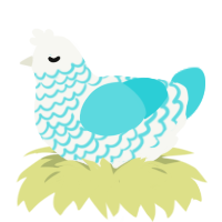 A white and aqua chicken with a lace pattern