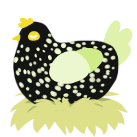 A black and apple chicken with a speckle pattern