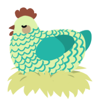 john, a apple and turquoise chicken with a lace pattern