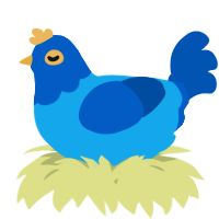 A sky and ultramarine chicken with a head pattern