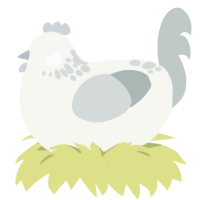 A white and silver chicken with a neck-speckle pattern