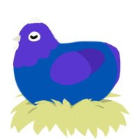 Grape, a ultramarine and indigo chicken with a head pattern