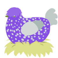 Petri Dish, a blurple and silver chicken with a speckle pattern