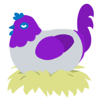 Rika, a mist and violet chicken with a head pattern