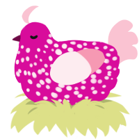 A fuchsia and rose chicken with a speckle pattern