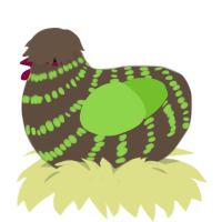 Kiwi, a bark and grass chicken with a bar pattern