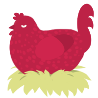 A crimson chicken with a speckle pattern